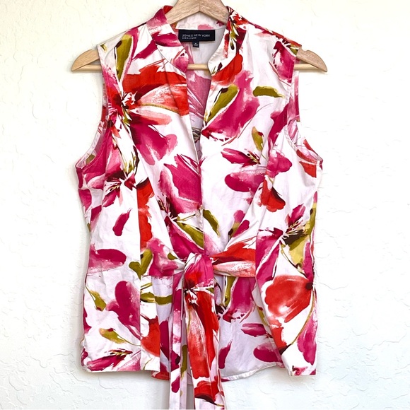 Jones New York Signature Floral Tunic Front Tie 54050 Ladies Size Medium - Picture 1 of 9